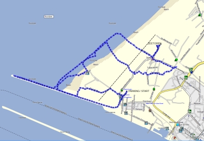 Map 12 km hike on the beach and in the dunes of Hoek van Holland (Rotterdam)