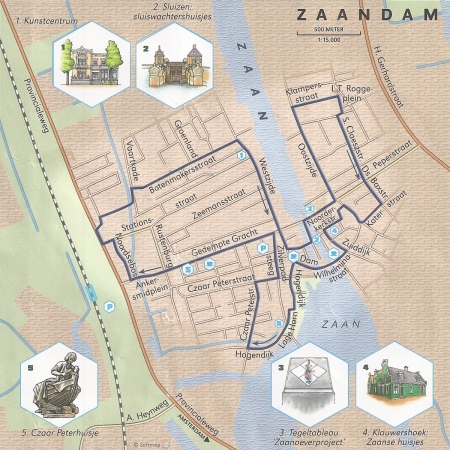 Map Czaar Peter route Zaandam